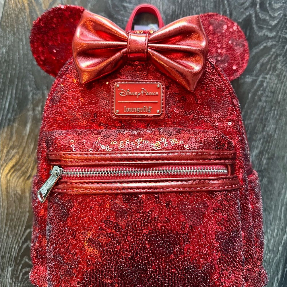 Disney Parks Minnie Red Sequined Holiday Loungefly Mini Backpack New with Tag